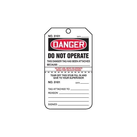 Accuform Safety Tags, DANGER DO NOT OPERATE, Perforated, 5.75in x 3.25in, RP-Plastic, 25PK TPP209PTP